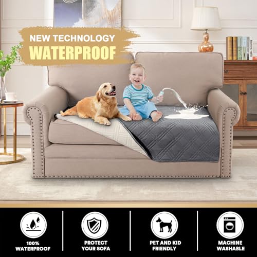 PrinceDeco Waterproof Couch Covers for Pets Thick Dog Blanket 40x48 Inch Non-Slip Pet Bed Cover Protect Furniture Couch Sofa Car Outdoor for Puppy Cat Kids,Grey - color: Grey, size: Seat-Loveseat
