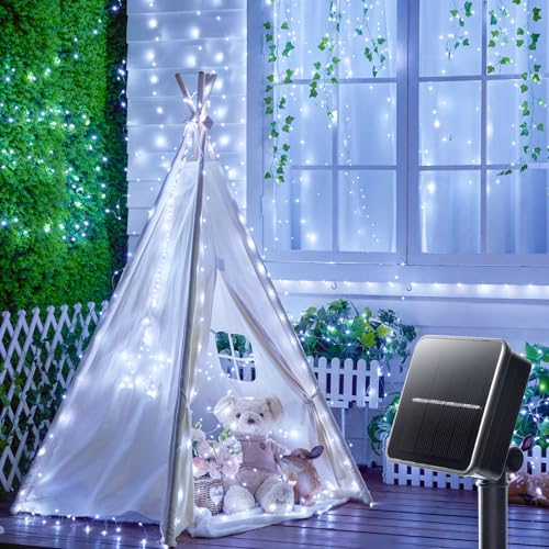 Minetom Solar String Lights, 2 Packs Total 66Ft 200 LED Solar Fairy Lights, Waterproof Solar Lights for Outside Patio Yard Tree Wedding Christmas, Pure White - color: Pure White, size: 2 Packs