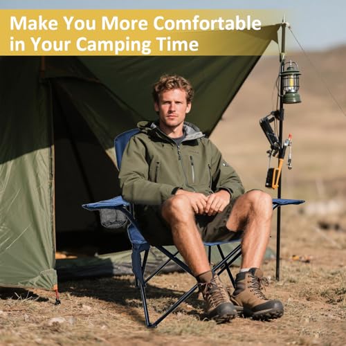 Folding Camping Chair with Cup Holder & Storage Bag, 225lbs Capacity, Large Anti-Sink Feet, Breathable PE Coated Fabric for Outdoor, Hiking, Beach, Fishing, Backpacking, Cyan - color: Cyan, style: 1PACK