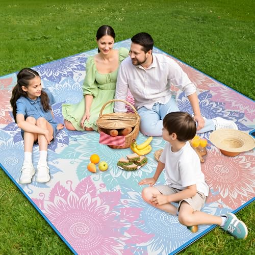 Supfitness Extra Large Picnic Blankets Waterproof Foldable (80 "x 80") Beach Blanket Waterproof Sandproof,3-Layer Thicking Mat Outdoor Packable Camping Blanket(Bohemian) - color: Light Blue, size: 80x80in