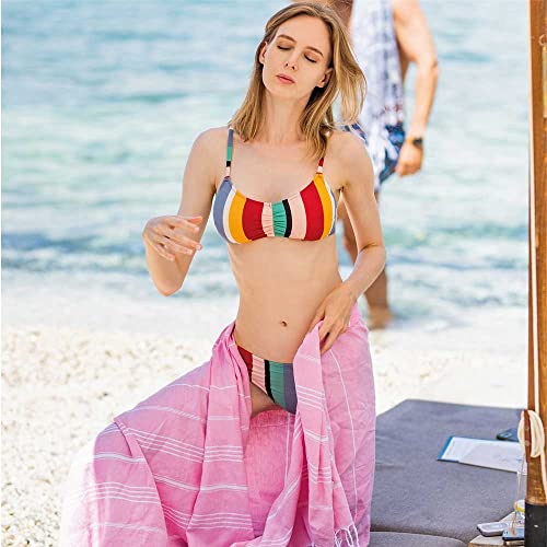 Hencely Turkish Beach Towel 37x68 Oversized, Sand-Free, Quick-Dry, Lightweight - Travel Essential for Pool & Bath - Striped 100% Cotton Bathroom Towels Accessories Gift (Light Pink) - color: Light Pink