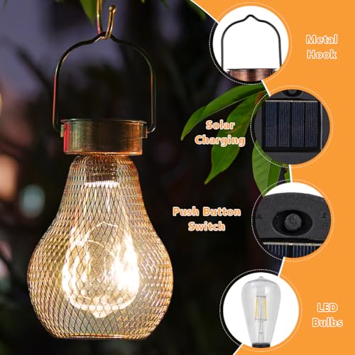 Solar Lanterns Outdoor Hanging Lights for Porch Waterproof,2 Pack Solar Lights Led Powered Lanterns Decorative for Outside Yard Garden Patio Pathway Decor - style: Vintage-2 Pack