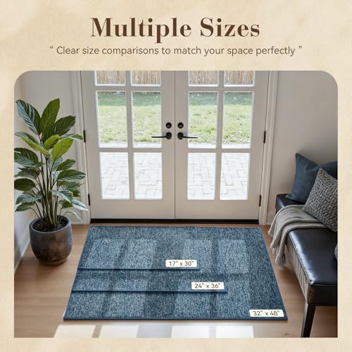 MontVoo Door Mat Indoor Entrance Doormat, Absorbent Durable Rubber Non Slip Front Door Mat for Inside Entry Entryway Dirt Trapper Welcome Mat, Navy Blue 32''x48'' - color: Navy Blue, size: 32''x48''