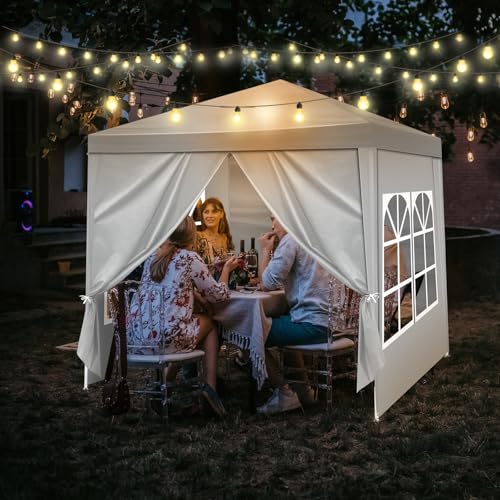 6.5x6.5ft Heavy Duty Commercial Canopy Tent,Portable Folding Canopy Tents,Waterproof Patio Gazebo Tent,Folding Outside Shelter Gazebos,with 4 Removable Sidewalls,for Wedding Party Backyard (White) - color: White