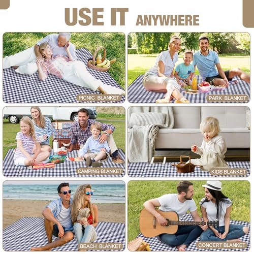 G GOOD GAIN Picnic Blankets Outdoor Extra Large - 80"x80" Portable Waterproof Picnic Blanket, Machine Washable 3-Layer Foldable Park Mat with Sandproof Backing for Grass, Hiking, Travel (Blue) - color: Blue