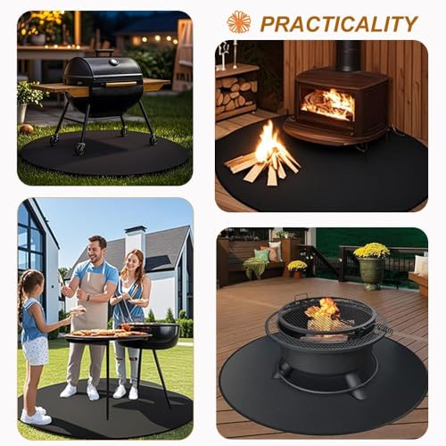 Fire Pit Mat 36" Round – Fireproof Deck Protector for Fire Pits, Triple-Layer Heat Resistant Mat for Patio, Grass & Camping, Waterproof Silicone Fiberglass Grill Pad - size: 36" Round