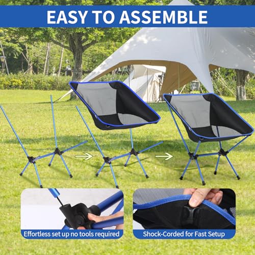 Ultralight Camping Chair, Foldable Portable Camping Chair with Breathable Nylon Mesh, Compact Design & Carry Bag for Hiking, Backpacking, Beach, Concerts (Black&Blue) - color: Black&blue