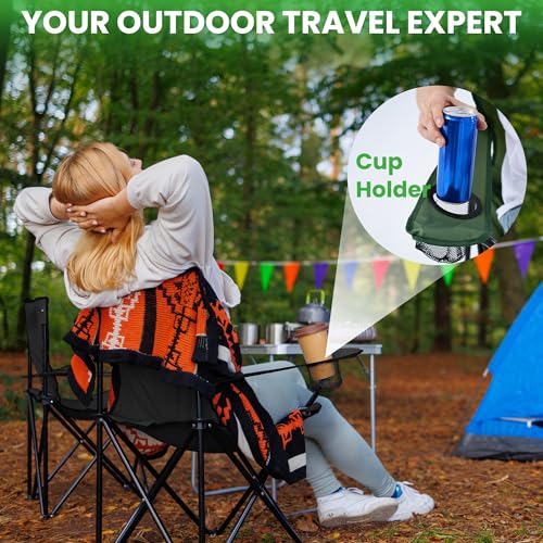 2-Pack Lightweight Portable Camping Chairs, Compact Folding Lawn Chairs with Cup Holder & Carry Bag for Outdoor, Beach, Backyard, Fishing & Picnics(Green) - color: Green