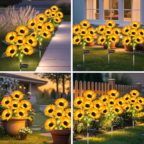 ostritec Sunflower Solar Lights Outdoor Decor, 4 Pack Solar Garden Decor 24 Waterproof Solar Sunflower Outdoor Lights for Garden Patio,Flower Bed, Pathway, Gift for Women, Mom, Grandma - style: Sunflower-4 Pack
