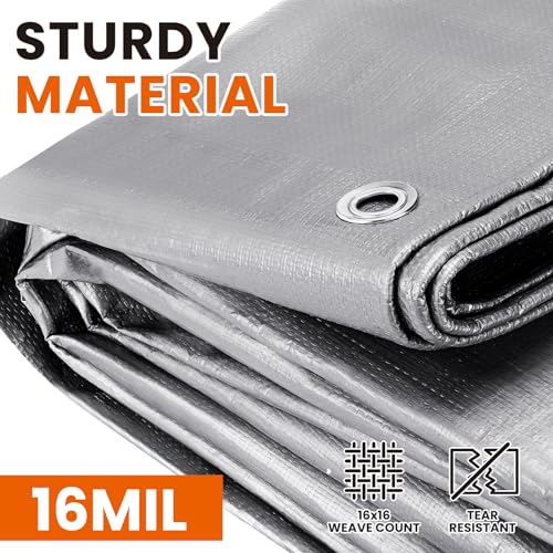 12x16 FT Tarp Waterproof, 16 Mil Tarps Heavy Duty Waterproof Multipurpose Protective Cover UV Resistant Rip & Tear Resistant with Grommets Reversible for Home Boats Cars Camping - color: Sliver/Brown, size: 12x16