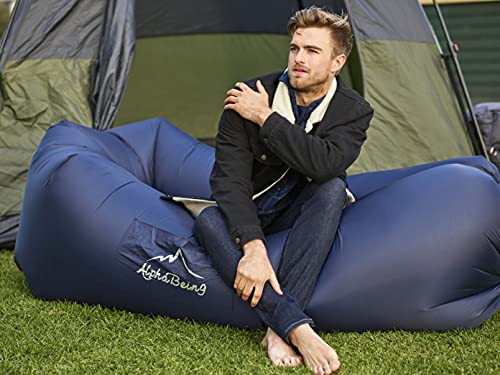 AlphaBeing Inflatable Lounger Air Sofa, Portable Inflatable Couch Mesh Hollow Air Hammock Anti Leakage Air Chair for Outdoor Camping Beach Traveling - color: Navy