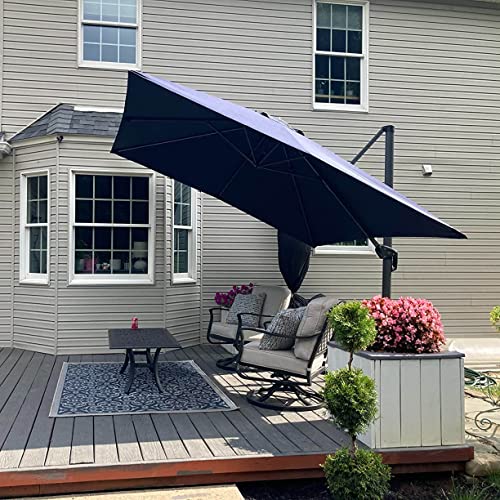 PURPLE LEAF 10 Feet Patio Umbrella Outdoor Cantilever Square Umbrella Aluminum Offset Umbrella with 360-degree Rotation for Garden Deck Pool Patio, Navy Blue - color: Navy Blue, size: 10' X 10', style: Standard