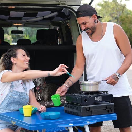 SHINESTAR Dual Fuel Stove with Butane & Propane Compatibility, Portable Camping Stove for Outdoor Cooking, Propane Adapter Hose and Carrying Case Included, 7800 BTUs Output - color: Black - 7800 BTU Dual Fuel