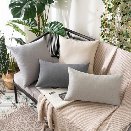 MIULEE Pack of 2 Decorative Outdoor Solid Waterproof Throw Pillow Covers Faux Linen Garden Farmhouse Cushion Cases for Patio Tent Balcony Couch Sofa 16x16 Inch Light Grey - color: Light Grey, size: 16" x 16" (Pack of 2)