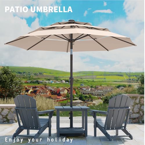 10FT Patio Umbrella 3 Tiers Outdoor Market Umbrella w/Push Button Tilt, Crank, UV and Waterproof Table Umbrella for Garden, Pool, Backyard, Deck, Lawn, Beige - color: Beige