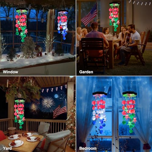 Solar Shell Gift for Mom Grandma Girls, Christmas Red & Green Solar Wind Chimes for Outside,Christmas Decorative Mobile Lights for Garden, Yard, Patio, Window, Party, Outdoor Decorations - color: Red & Green