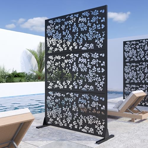 Casaphoria 72" H x 47" W Metal Outdoor Privacy Screen, Freestanding Decorative Divider for Patio, Deck, Balcony, and Garden with Stable Base, Black Davy - color: Black Davy