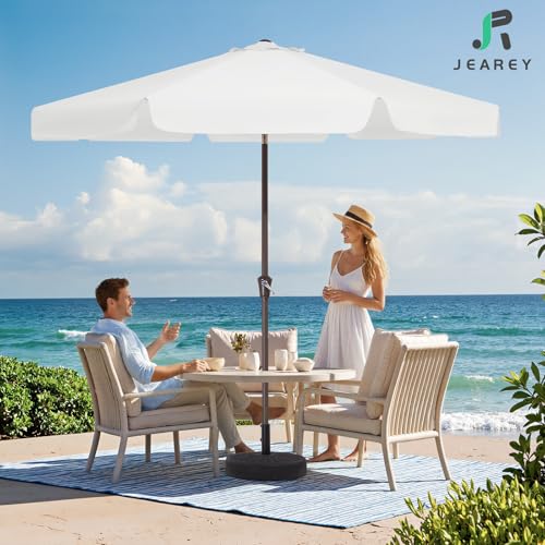 JEAREY 9 FT Patio Umbrella Outdoor, Table Umbrellas Market Umbrella w/Push Button Tilt/Crank, 8 Sturdy Ribs(Cream White) - color: Cream White