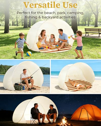 Ultraviolet Protection Pop-up Beach Tent, UPF 50+ Instant Easy Setup Sun Shelter Portable Lightweight Beach Canopy with Carry Bag Waterproof Windproof for 2-4 Person Beach Camping Picnic Backyard (#B) - color: #B