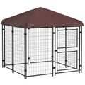 PawHut 4.6' x 4.6' x 5' Dog Kennel Outdoor with Waterproof Cover, Dog Playpen for Small and Medium-Sized Breeds, Chickens, Ducks, with Two Part Door Design, Brown