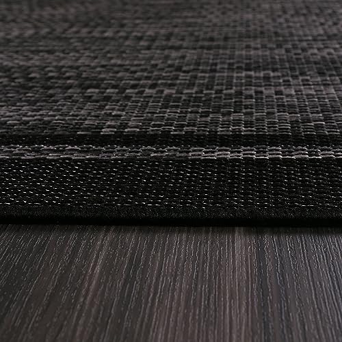 CAMILSON Indoor Outdoor Rug, 10x14 Bordered Dark Grey Black Modern Large Area Rugs for Indoor and Outdoor Patios, Kitchen and Hallway Mats, Washable Porch Deck Outside Carpet (Bordered Black, 10 x 14) - color: Bordered Black, size: 10' x 14' (Rectangular)