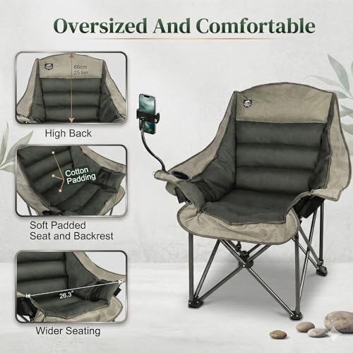 Oversized XL Folding Camping Chair,Heavy Duty Support 400Lbs,Large Comfy Padded Camp Chair for Adults,Lawn Arm Chair w/Cup Holder,Phone Holder,Carry Bag Perfect for Outdoor (Brown - color: Yellow&grey