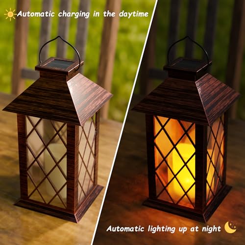 Outdoor Solar Lanterns, Waterproof Hanging Lantern with LED Flickering Flameless Candle, 13'' Bronze Outdoor Solar Powered Lantern Decor for Porch Patio Garden Balcony Pathway, 1 Pack - size: Bronze 1 Pack