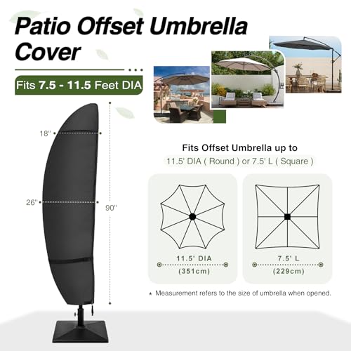 Porch Shield Patio Umbrella Cover - Outdoor Waterproof Garden Offset Banana Parasol Cover Fits Cantilever Offset Umbrella 7.5-11.5 Feet, Black - color: Black, size: Fits Offset Umbrella 7.5 - 11.5 Feet DIA