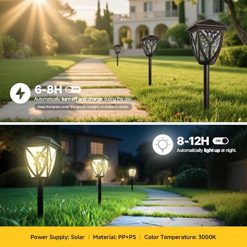 Ensenior Solar Lights Outdoor, 6-Pack LED Solar Garden Lights for Pathway Yard Patio Walkway Planter Walkway Landscape Lighting, IP65 Waterproof, Energy-Efficient Landscape Lighting, 3000K - color: 3000K-Warm White