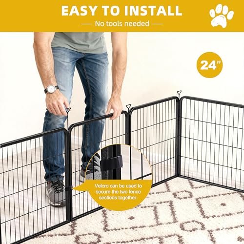Heavy-Duty Iron Dog Playpen Outdoor Indoor,24 inch 4 Panels Dog Fences for RV Camping/Yard/Garden,Portable Dog Play Pen for Dogs,Puppies, Small Animals,Black Silver（Refill Pack） - color: Dark Sliver, size: 24''H