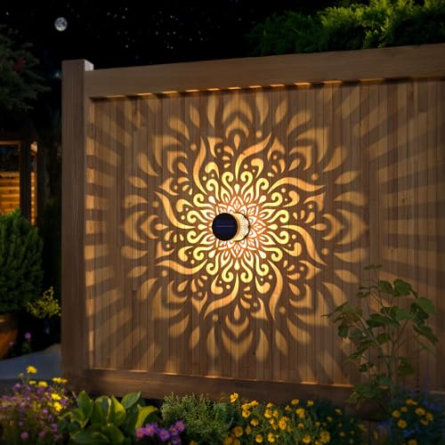 4 Pack Large Solar Fence Lights Metal Solar Powered Outdoor Wall Deck Step Lights Mandala Theme Waterproof Fence Light for Garden Post Patio Backyard Yard Decor, Gardening Gifts for Women Mom Grandma - color: Mandala-L, size: 4 Pack