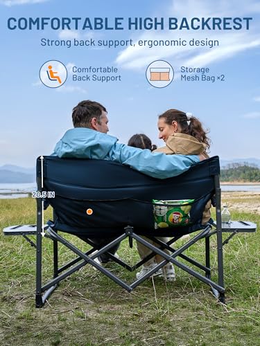 Timber Ridge Double Camping Chair Portable Loveseat, Heavy Duty Folding Camp Couch 2 Person Director Chairs with Cup Holder for Outdoor Lawn Tailgates Picnic Sports Soccer Games Supports 600 lbs Blue - color: Director Loveseat Blue