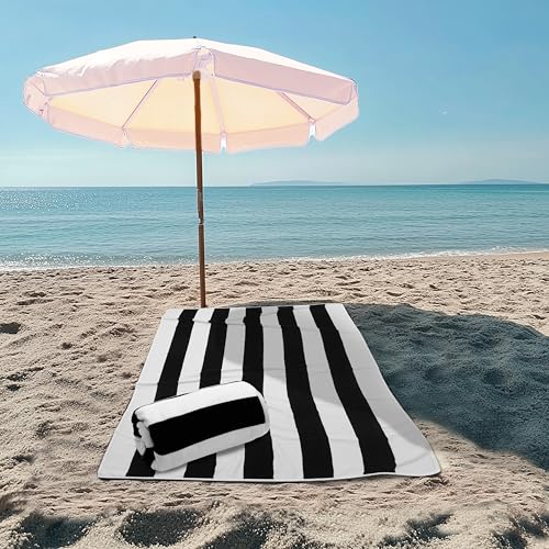 COTTON CRAFT Oversized XXL Beach Towel - 2 Pack 35x84 - The Big Kahuna 7 Foot Extra Large Beach Blanket Towel - Big & Tall - Huge 100% Cotton Velour Soft Luxury Pool Bath Towel - Cabana Stripe Black - color: Cabana Stripe - Black, size: 2 Pack - 35x84