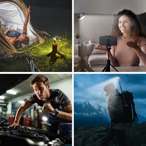 Telescopic Camping Lights,Portable Camping Lantern with Storage Bag,10500mAh Rechargeable Outdoor Adventure Emergency Light,Waterproof LED Work Lights with Magnetic (Khaki) - color: Khaki