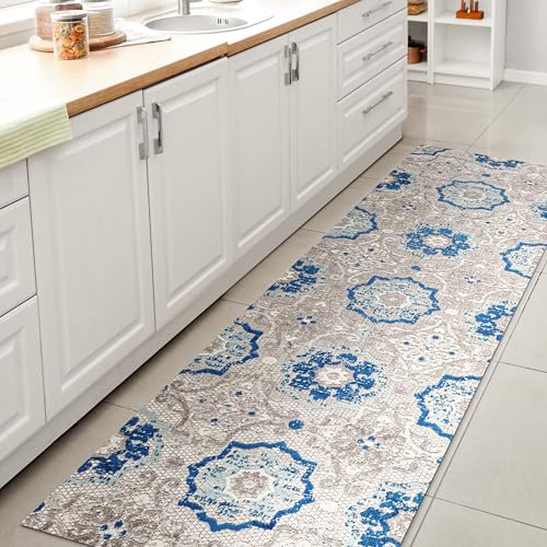 JONATHAN Y Mediterranean Medallion Indoor Outdoor Runner Rug 2X8 Blue/Gray, Boho for Backyard, Patio, Porch, Easy-Cleaning, High Traffic, Pet-Friendly, Non-Shedding (AMC101A-28) - size: 2'3" x 8' (Runner)