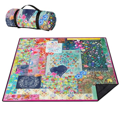 Picnic Blankets Waterproof Foldable Extra Large,80"x 80" Outdoor Beach Blanket Sandproof,3-Layer Lightweight Handy Mat Tote Picnic Camping Rugs for Outside Your Rv (Boho Vintage Floral Muticolor) - color: Picnic Blankets 10