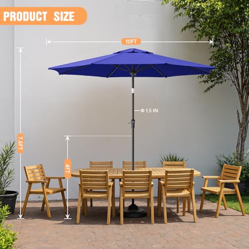 Outdoor Patio Umbrella, Table Umbrella with Push Button Tilt and Crank, 8 Ribs Market Umbrella - color: Dark Blue-Fiberglass Ribs, size: 10FT