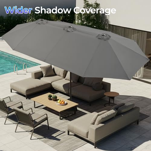 SUPERJARE 13FT Outdoor Patio Umbrella with Base Included, Double Sided Pool Umbrellas with Fade Resistant Canopy, Large Table Umbrella for Deck, Market, Backyard -Dark Gray - color: Dark Gray, size: 13FT