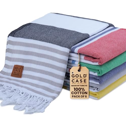 Gold CASE Turkish Beach Towel Set of 6 – 100% Cotton Large Bath Towels 70 x 38'' – LYCIA Oversized, Quick Dry & Sand Free Beach Towel – Lightweight Turkish Towels Set - Multicolor-2 - color: Olympos-multicolor-2, style: Beach-Bath Towel Set