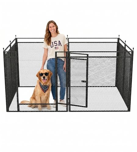 Dog Playpen with Safety Mesh, 32" Height 8 Panels Metal Dog Fence Indoor Outdoor, Portable Dog Kennel for Camping, Yard & RV | Black-Silver - size: 32'', style: 8 Panels