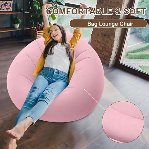 Realspring Inflatable Bean Bag Chairs for Adult Blow up Chairs Lazy Sofa Folding Portable Inflatable Chair for Movie Outdoor Room Bedroom Reading Camping (Pink) - color: Pink