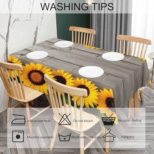 Sunflowers Decorative Tablecloth, Retro Wooden Board Sunflowers Kitchen Table Cover Oblong 52"X70" Tablecloths Dining Table Cloth Buffet Parties Patio and Camping Yellow - color: Sunflowers