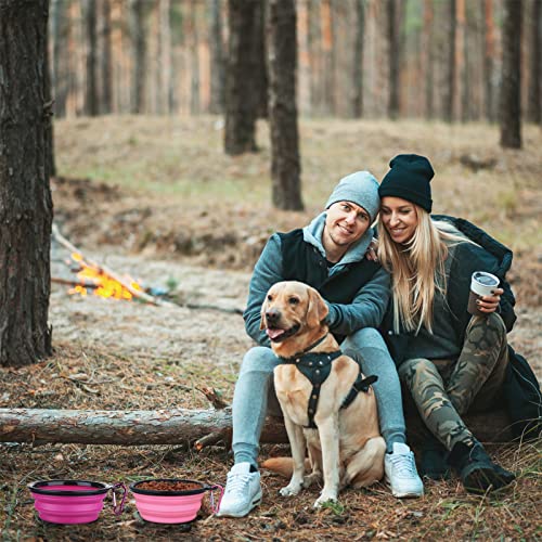 Dog Bowl Pet Collapsible Bowls, 2 Pack Collapsible Dog Water Bowls for Cats Dogs, Portable Pet Feeding Watering Dish for Walking Parking Traveling with 2 Carabiners (Small, Pink+Purple) - color: Pink+Purple, size: Small