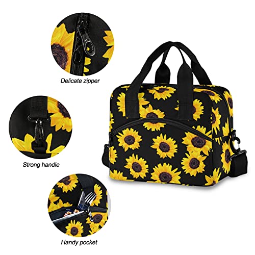 Sunflowers Insulated Lunch Bag Reusable Lunch Tote Bag Cooler Bag for Women Men Adult Lunch Box with Adjustable Shoulder Strap Leakproof Lunch Bag for Work School Picnic Camping - color: Sunflowers