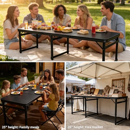 6FT x 2FT Folding Camping Table with Aluminum Alloy Legs, Adjustable Height Portable Outdoor Picnic Table for Camping, Travel, Parties, Kids Crafts, and Market Vendor Use - size: 6 ft x 2 ft × 2.3 ft H