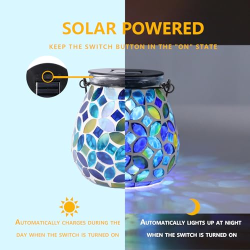 Afirst Mosaic Solar Lanterns Outdoor - Glass Hanging Solar Lights Hollow Out Waterproof Table Lamp Outdoor Decorative for Garden, Patio, Holiday Party Outdoor Decoration - style: Coins