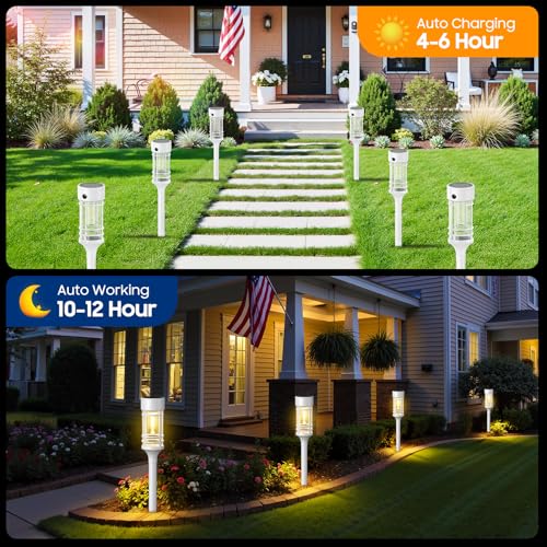 LETMY 12 Pack Solar Pathway Lights Outdoor, Bright Solar Lights Outdoor Waterproof IP65, Solar Garden Lights Outdoor for Yard Walkway Driveway Landscape Garden Decor （White） - color: White, size: 12 PACK