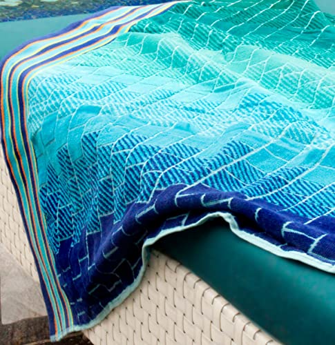 COTTON CRAFT Oversized XL Beach Towel 39 x 68-2 Pack - 100% Cotton Velour - Big & Huge - Pool Picnic Bath Towels - Jacquard Terry Thick Plush Super Soft Luxury - 450 GSM - Blue Tiles - color: Blue Tiles, size: 2 Pack - 39x68
