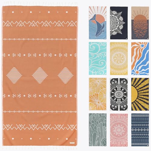 FESHKA Sand Proof Turkish Beach Towel – Oversized, Quick Dry & Lightweight Travel Towel - 100% Organic Cotton Beach Blanket - Perfect for Bath, Pool & Picnic | Gingerbread (Rust) - color: 09 - Rust
