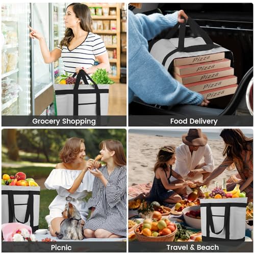 mosago Commercial Insulated Food Delivery Bag 39L, Heavy Duty Thermal Catering Tote with Zipper, Leakproof Hot & Cold Transport Bag for Restaurant & Professional Drivers, Grey - color: Gray